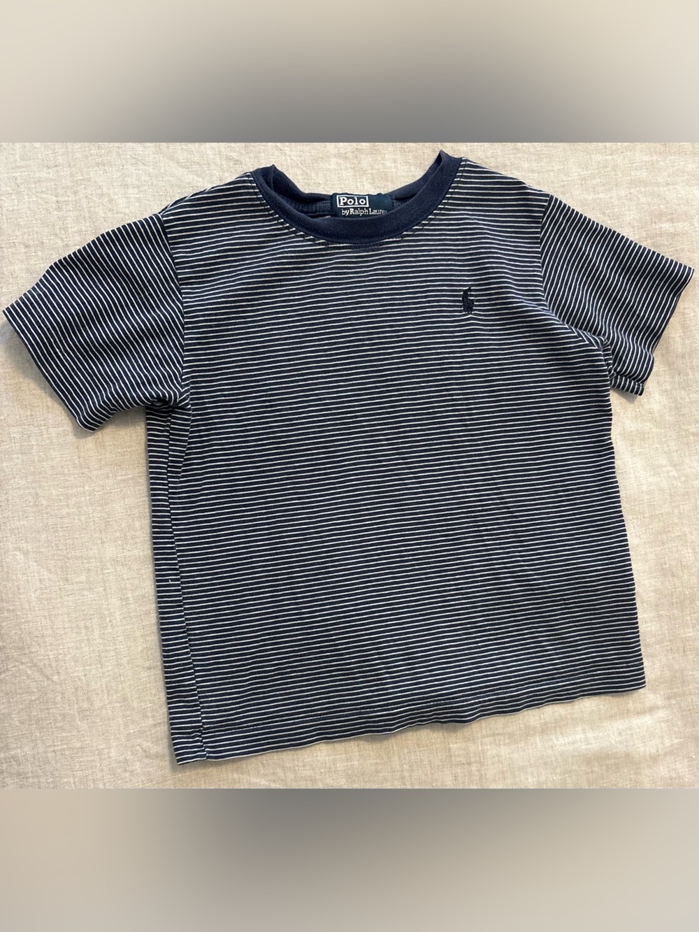 Polo Ralph Lauren Toddler Boys Navy White Micro Stripe Crewneck T-Shirt 2T
